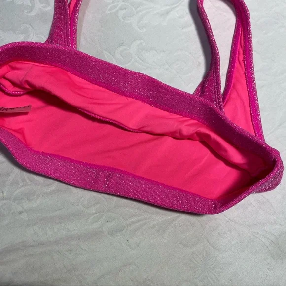 NEW Good American Sparkle Metallic Bikini Top Knockout Pink Scoop Square Neck 0 - Picture 5 of 10
